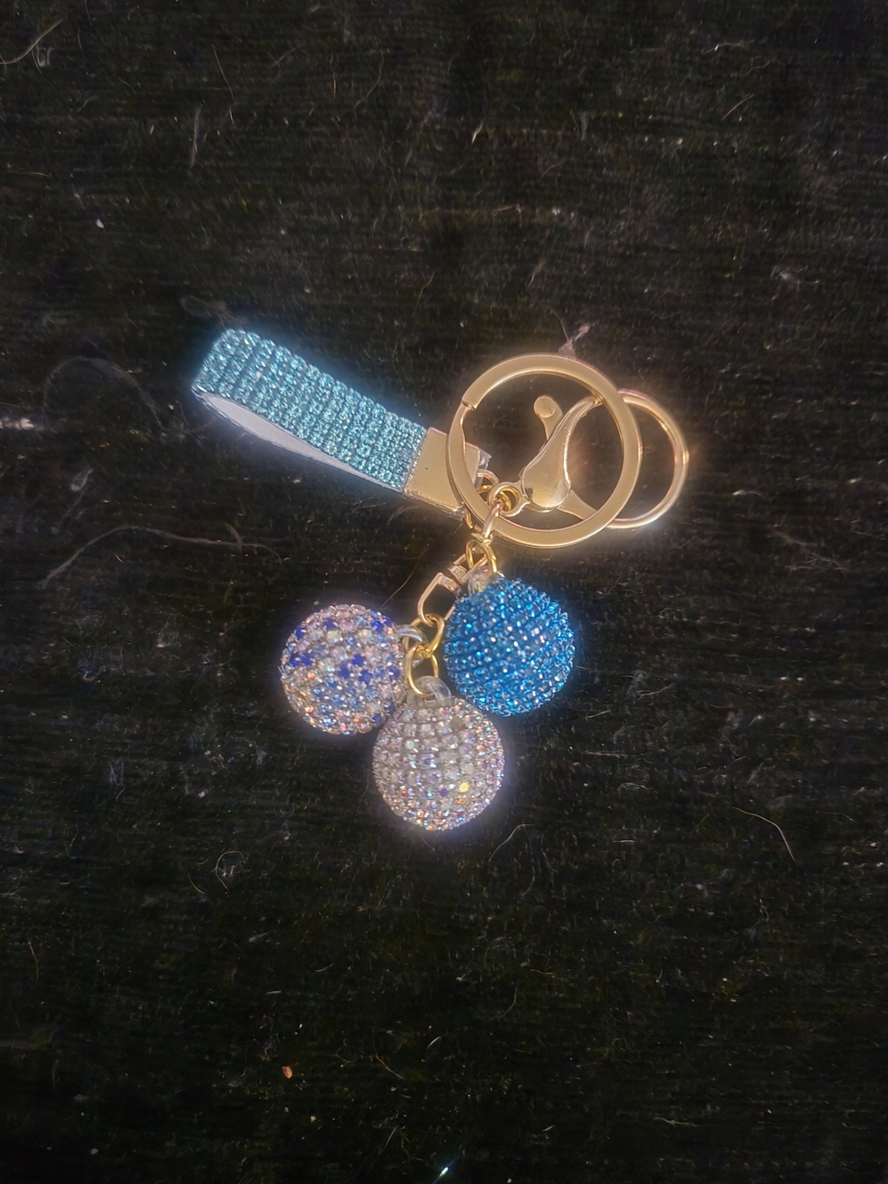 Source Unknown Blue and Iridescent Crystal Keychain Bag/purse Charm